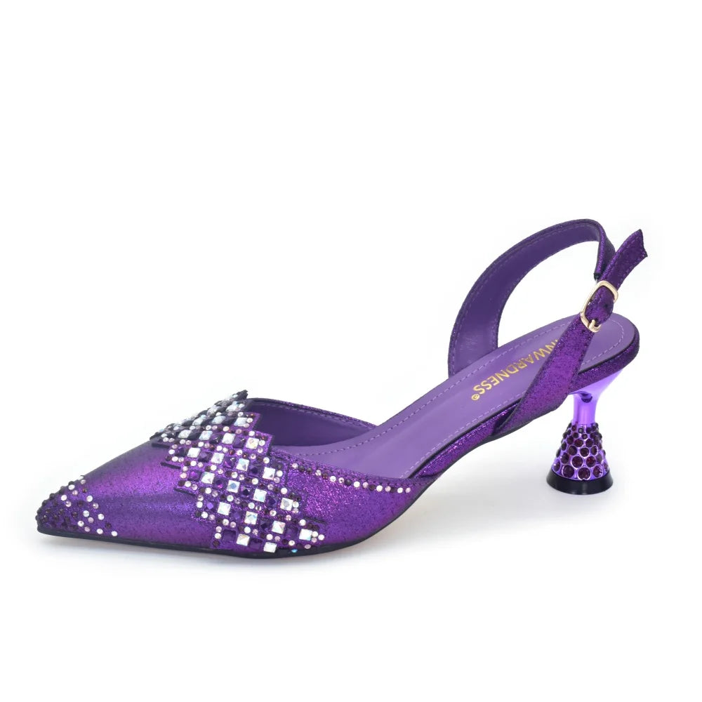 Women Nigerian Italian Shoes and Bags Set Decorated with Rhinestone Luxury Shoe and Bag Set for Party in Women Ladies Pumps