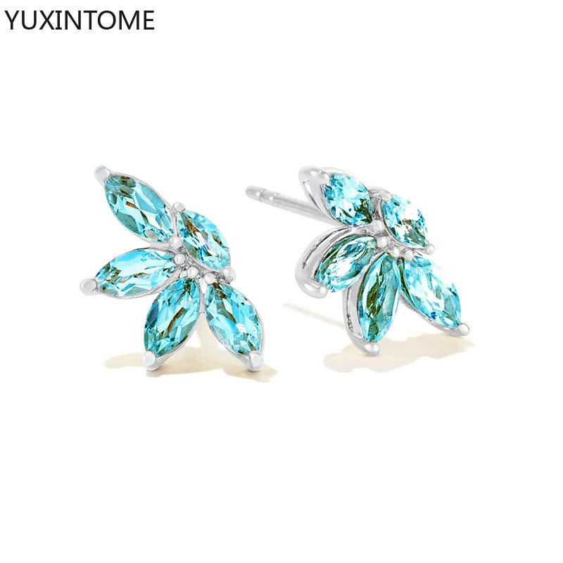 925 Sterling Silver Needle Light Blue Zircon Stud Earrings for Women Fashion Blue Enamel Pendant Earrings Luxury Jewelry Gifts