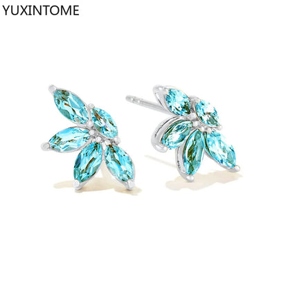925 Sterling Silver Needle Light Blue Zircon Stud Earrings for Women Fashion Blue Enamel Pendant Earrings Luxury Jewelry Gifts