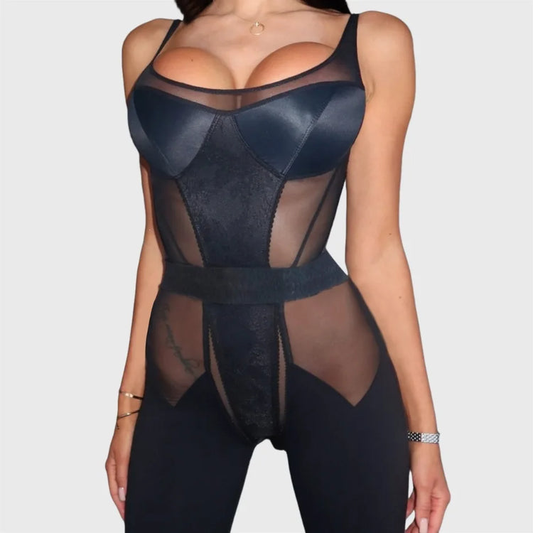 Ellolace Cougar Lingeries Femme Ultra Hot Sexy Patchwork Jumpsuit Slim Sheer Mesh Onepiece Dance Clubwear Spicy Girls' Outfits