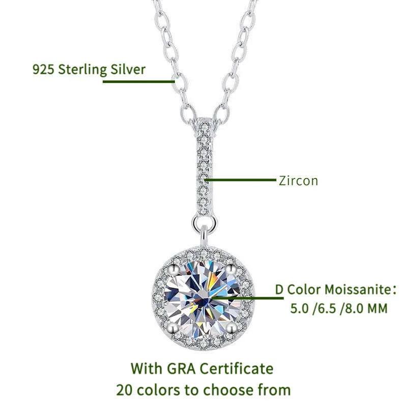 TY D VVS1 Moissanite Pandent Necklace GRA Certified 0.5-2ct Lab Diamond s925 Sterling Silver Dainty Necklaces for Women