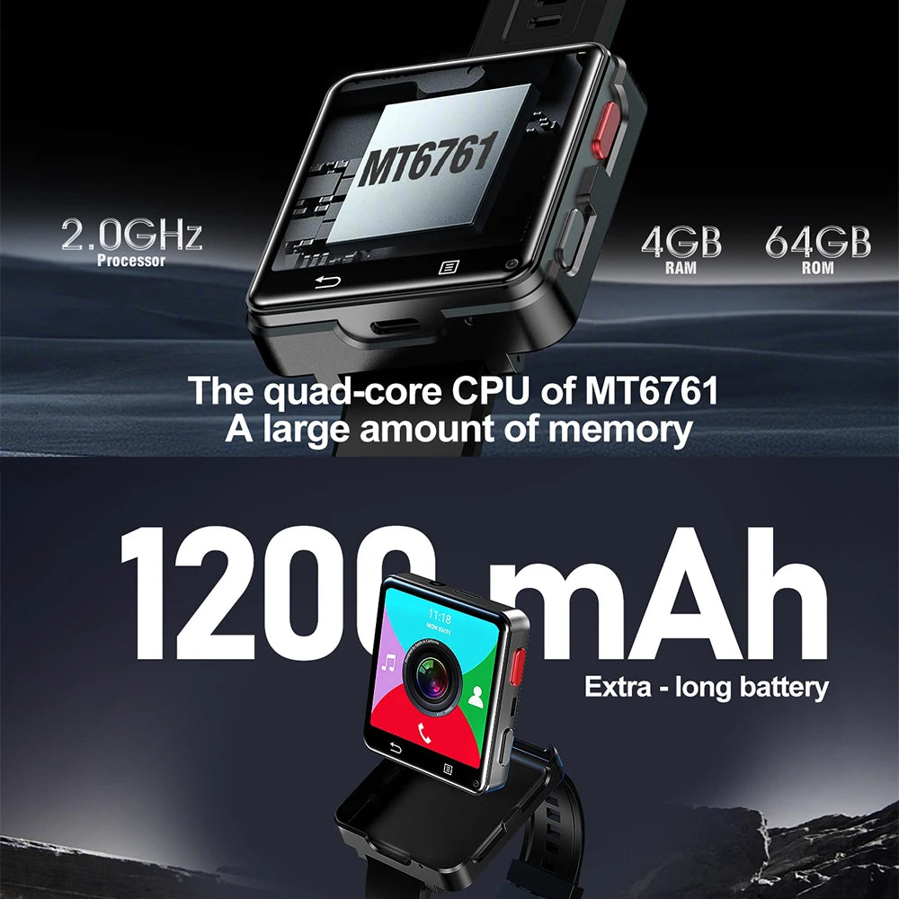 S222 4G Smart Watch Android 11 MTK6761 Quad Core 4GB Ram 64GB Rom Dual Cameras 2.64" Large Screen Detachable WIFI GPS Smartwatch