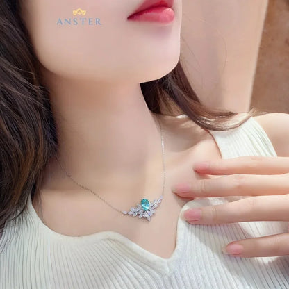 Women Diamonds Pendant Necklaces Charms 925 Silver Lab Paraiba Jewelry