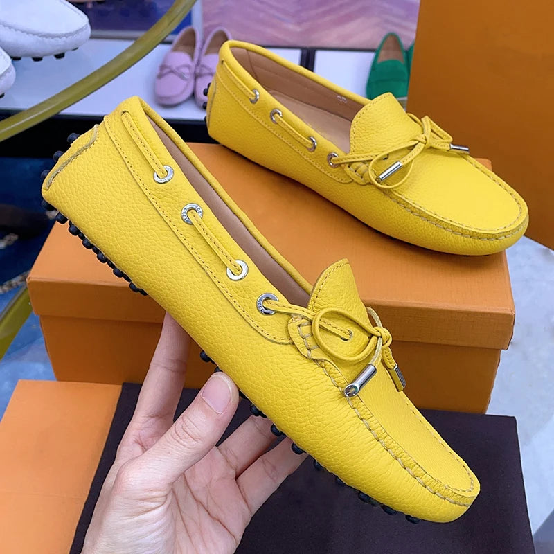 Spring Summer Ladies Genuine Leather Comfortable Slip-On Soft Bottom Driving Casual Flat Office Lazy Person Loafers Shoes