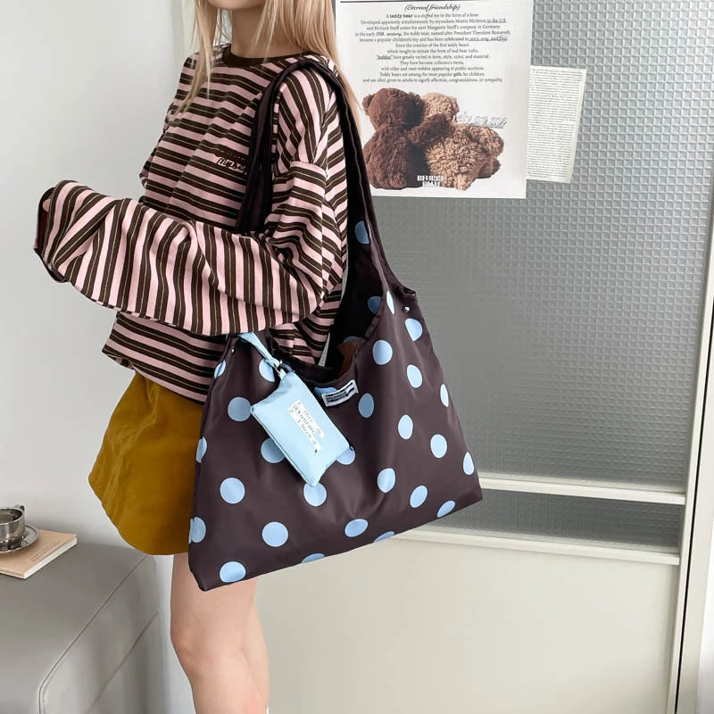 New Large Capacity Tote Handbag Polka Dot Shoulder Bag Fashion Top-Handle Bags Vintage Hobo Bucket Bag Commuting Underarm Pouch