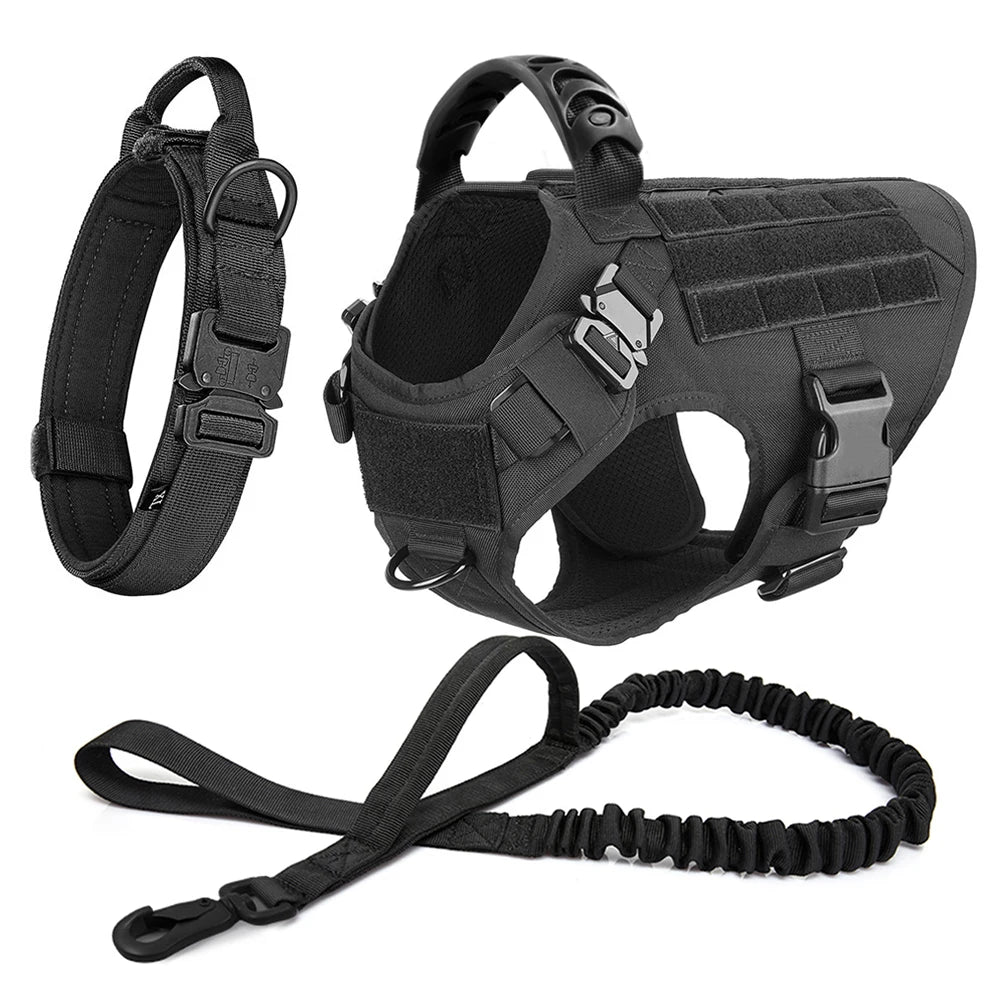 Dog Harness for Large Dogs Leash Collar Molle Pouch Military Harnesses French Bulldog Pet Tactical Training Vest Dog Accessories