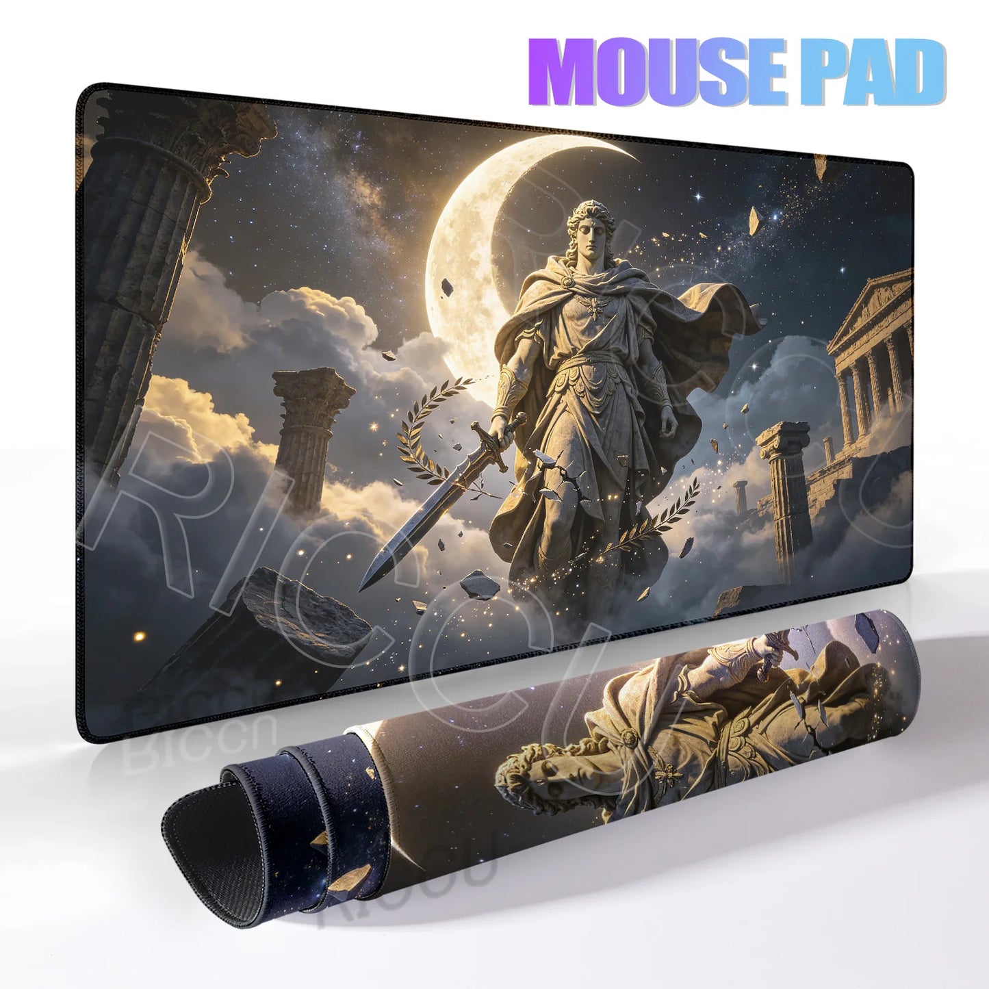 Black Majestic Sculpture Mouse Pad Large Desk Accessories Desk Pad Rubber Base Edge Mousepad Non-Slip Mousepad for Office