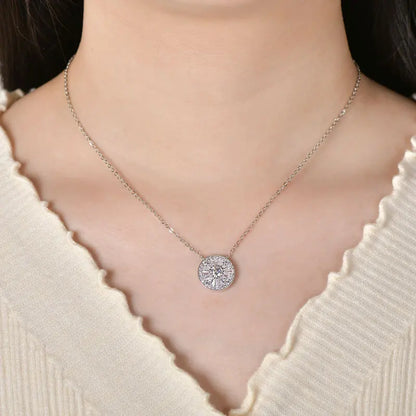 Rrjzz 5mm D-Color Mossanite Women Pendant Necklace with GRA Jewelry Gifts Lucky Disc-shaped Trapezoidal CZ Lab Diamond Necklace
