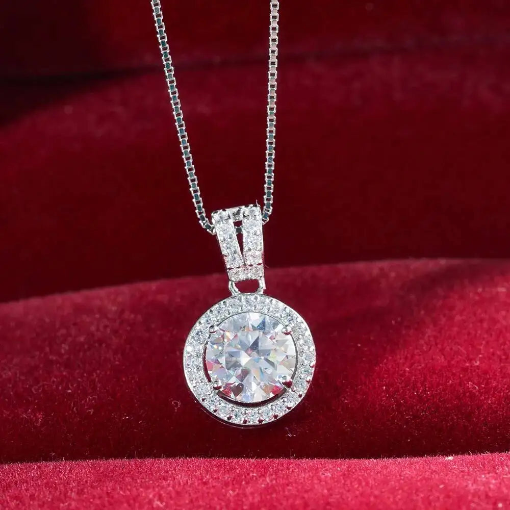 S925 Sterling Silver Moissanite Necklace 1 Carat Round Shape colorful lab-created diamond jewelry For Women