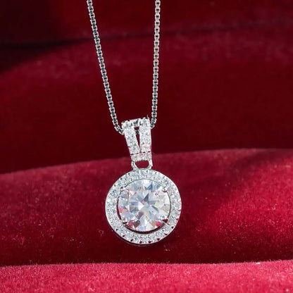 S925 Sterling Silver Moissanite Necklace 1 Carat Round Shape colorful lab-created diamond jewelry For Women