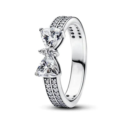 Luxury Original 925 Sterling Silver Heart-shaped Bow Flower Ring fit Women's High-end Jewelry Parties Valentine's Day Gifts