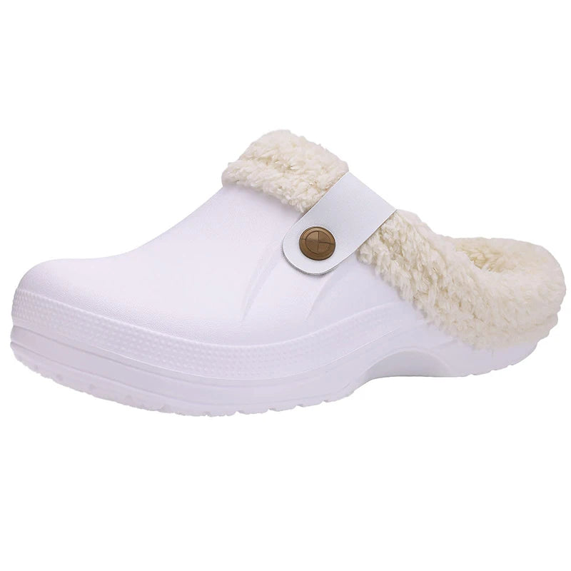 Smile Winter Fuzzy Slippers for Women Men Indoor Outdoor Fur Lined Clogs Waterproof Warm House Slippers Garden Clogs Light Shoes