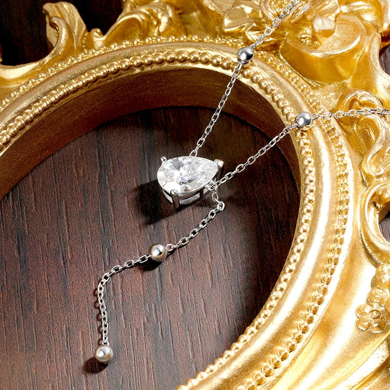 KNOBSPIN 1/2/3CT Pear Cut Moissanite Pendant Necklaces For Woman S925 Silver Y-Style GRA Ceritfited Solitaire Diamond Neck Chain