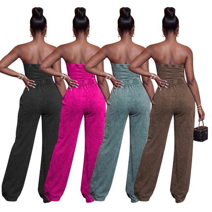 Jumpsuits Women One Piece Sleeveless Strapless Overalls Long Pants Elastic Waist Rompers Y2k Streetwear Jumpsuit Work 2026