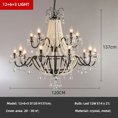 French Candle E14 Led Chandelier Villa Stairs Pearl Crystal Led Pendant Lights Hotel Art Decor Suspend Light Led Luminarias