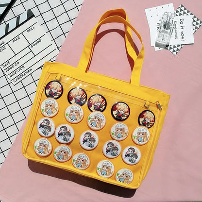 Fashion New Canvas Ita Bag Large Capacity Cartoon Tote Bags for Women Transparent Shoulder Bags Teenage Girls Japanese