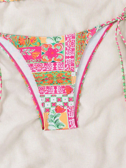 Swimsuit 2026 Female Micro Bikini Women Swimwear Summer Beachwear Women's Bathing Suit Floral Print Neck Halter Thong Bikini Set