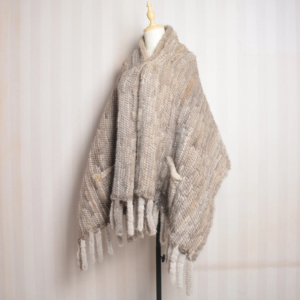Hot Sale Women Winter Knitted Real Mink Fur Scarf Shawl Natural Warm Mink Fur Pashmina Lady Long Style 100% Genuine Fur Scarves
