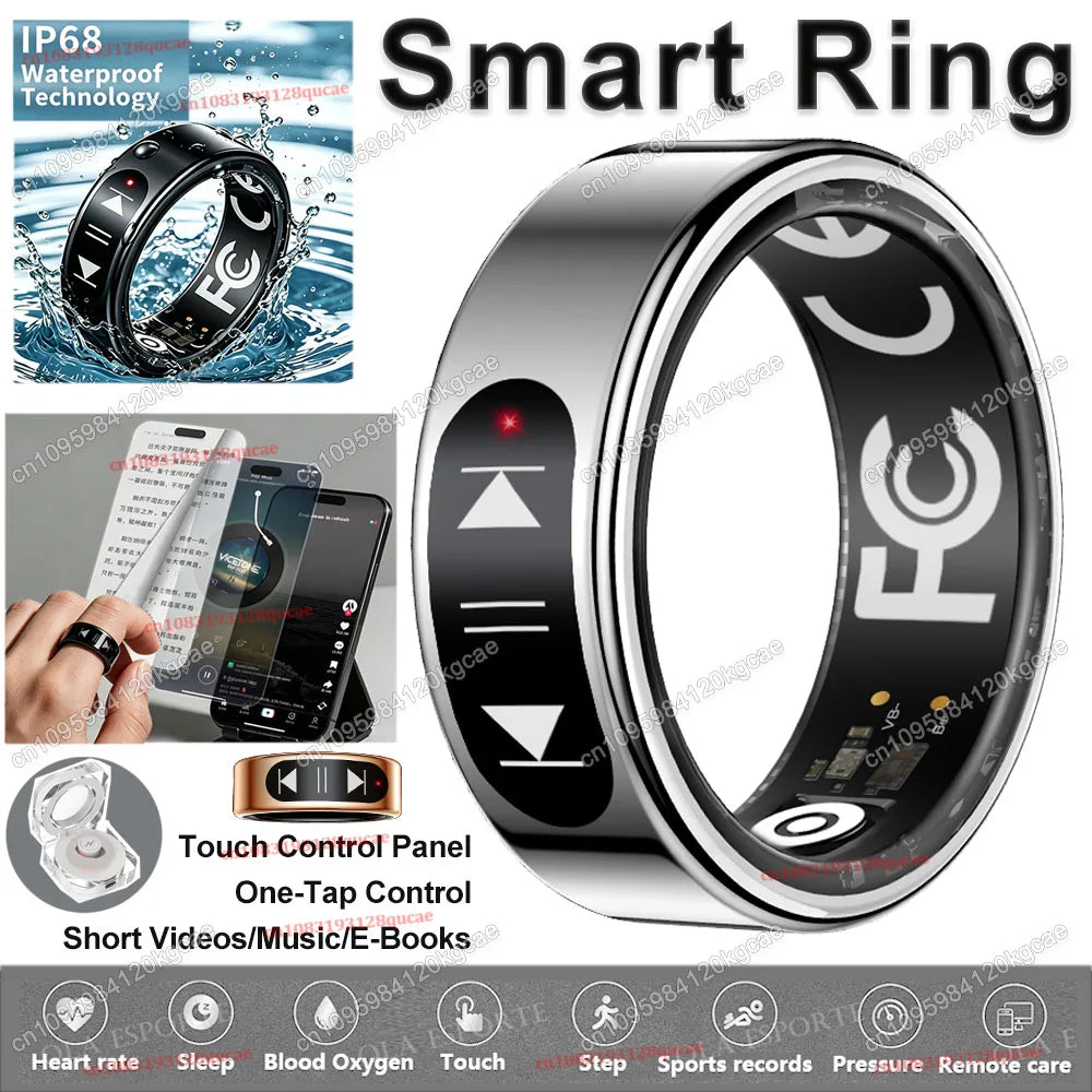 Smart Ring Video Controls,Sswipe up/down to turn pages,Music controls,Heart Rate Blood Oxygen Monitor,5ATM Waterproof Rings 2026