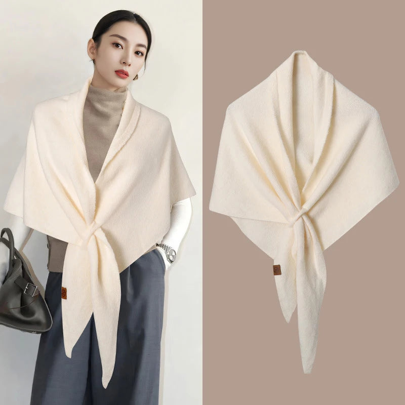 Autumn and Winter Korean Version New Women's Neck Wrap Wool Blended Triangular Shawl Female Thickened With Knitted Warm Shoulder