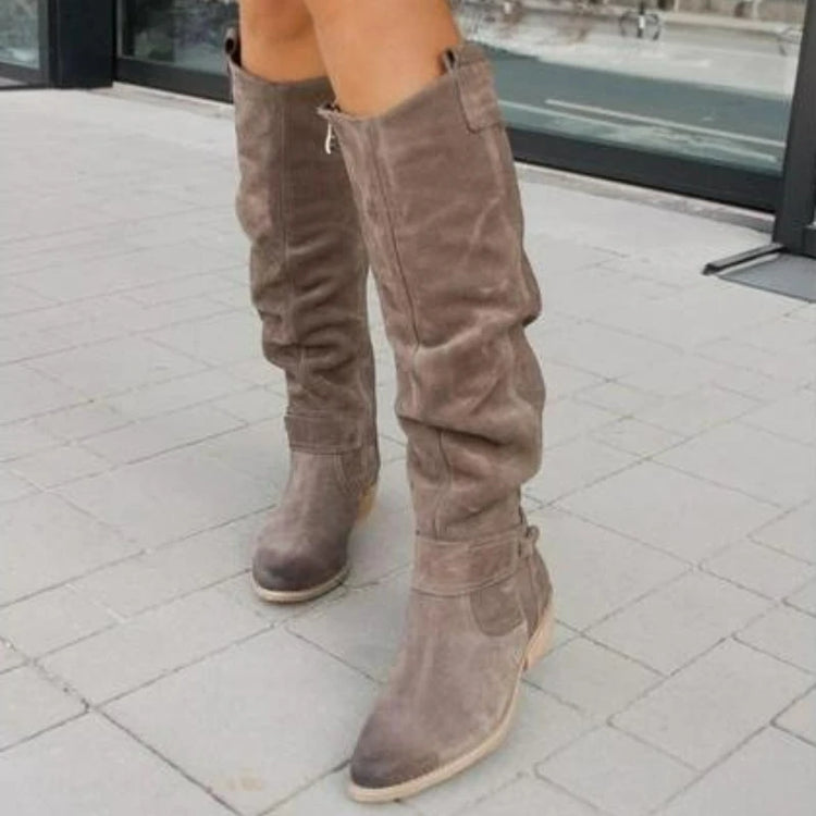 Women's Boots Suede Mid-Calf Boots Low Heel Side Zip Women Casual Shoes Autumn Winter Knee High Boot Retro Plus Size Long Boots