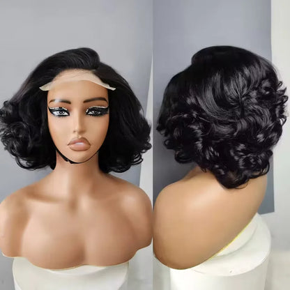 Super High Density Wig Egg Curly 100% Human Hair Wigs Brazilian 13x4 Lace Frontal Wig Cute Bob Front Wig Transparent Lace Wigs