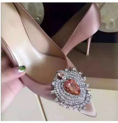 Luxury Diamond Crystal Satin Women Pumps Elegant Pointed toe Stiletto High heels Spring Autumn Fashion Wedding Banquet Shoes