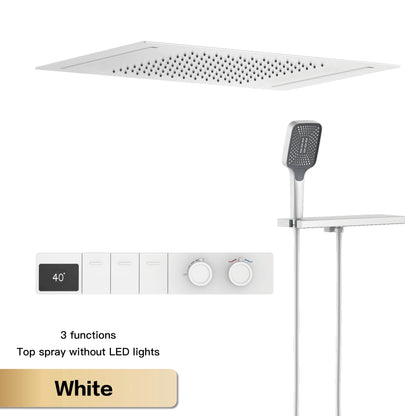 Luxury Brass Gun Gray Ceiling Constant Temperature Shower System LED Digital Display Hot and Cold Water Embedded Bathroom Faucet
