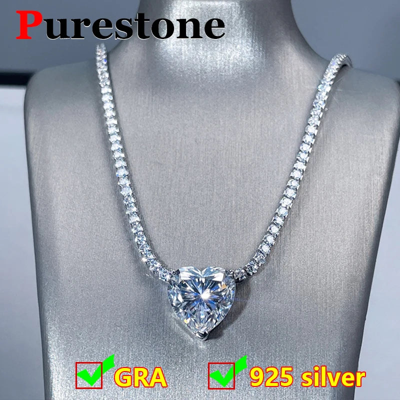Tennis Chain 6CT Heart Moissanite Necklace for Women S925 Silver 18K Gold Plated Pendant Women's Moissanite Diamond Necklace