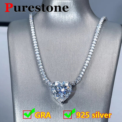 Tennis Chain 6CT Heart Moissanite Necklace for Women S925 Silver 18K Gold Plated Pendant Women's Moissanite Diamond Necklace