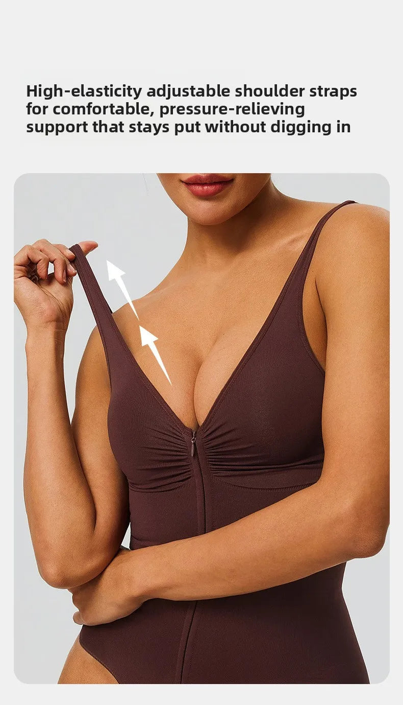 Seamless Bodysuit with Strong Compression Molding Abdominal Compression Underwear Straps Zipper One-Piece Shapewear Yoga Sets