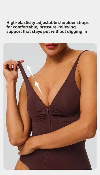 Seamless Bodysuit with Strong Compression Molding Abdominal Compression Underwear Straps Zipper One-Piece Shapewear Yoga Sets