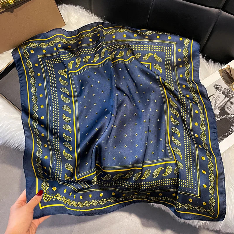 2025 Korean Satin Silk Scarf 70cm Square Women Fashion Shawl Wrap Neckerchief New Elegant