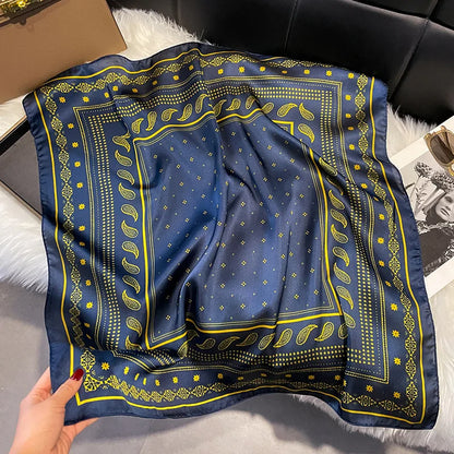 2025 Korean Satin Silk Scarf 70cm Square Women Fashion Shawl Wrap Neckerchief New Elegant