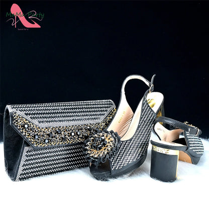 Mature Italian Women Shoes Matching Bag Set in Green Color 7 CM Comfortable Heels with Plaform Elegant Peep Toe Sandals