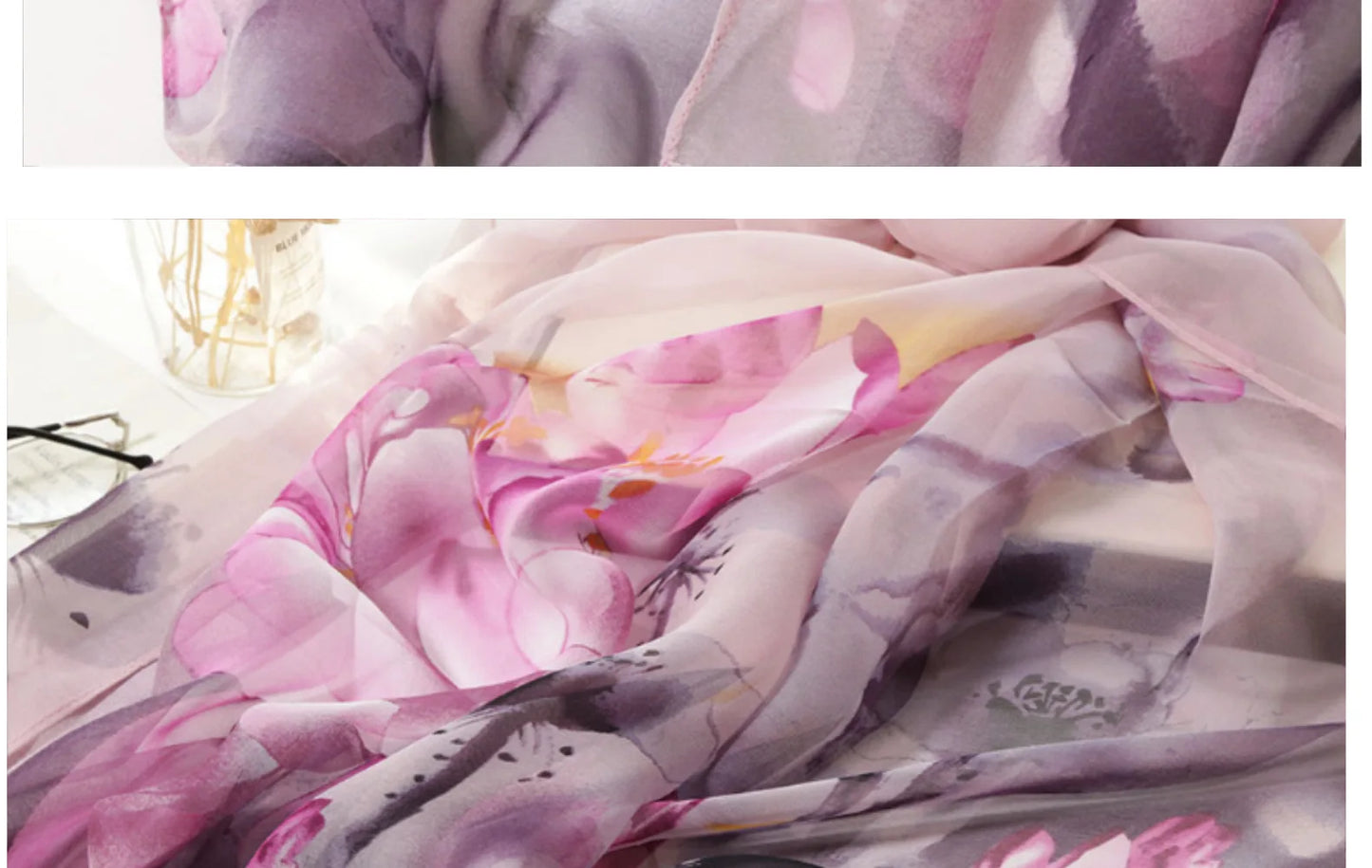 Ink Painting Lotus Summer Beach Sun Protection Chiffon Georgette Scarf Women Foulard Shawl Bandana Elegant Thin Breathable