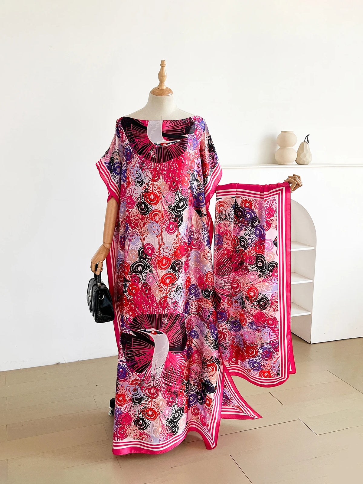 Elegant Printed Silk African Shawl Summer Fashion Long Hijab Kaftan Dress Oversize Muslim Lady Kuwait Abaya Scarf for Women