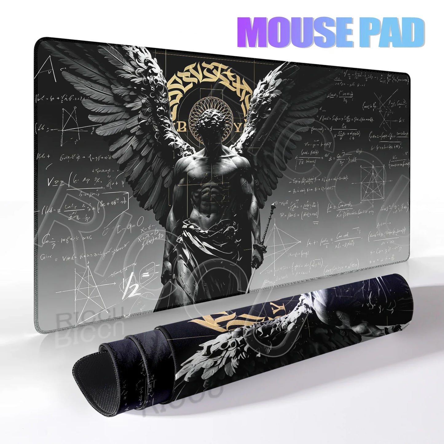 Black Majestic Sculpture Mouse Pad Large Desk Accessories Desk Pad Rubber Base Edge Mousepad Non-Slip Mousepad for Office