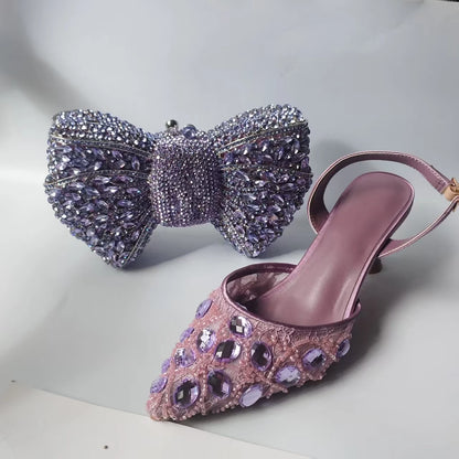 INSIGHTLINK Lady Stones Shoes and Bag Sets for Evening Purses Party Rhinestone Luxury Heels Sandals Set for Party Elegant Pumps