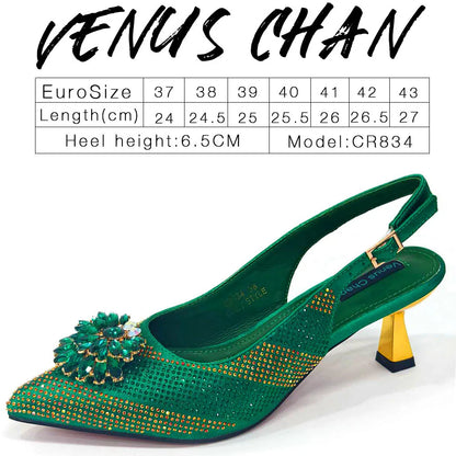Venus Chan 2026 Italian Luxury Rhinestone Wine Pointed Toe High Heels with Matching Bag Set – Ideal for Parties and Special