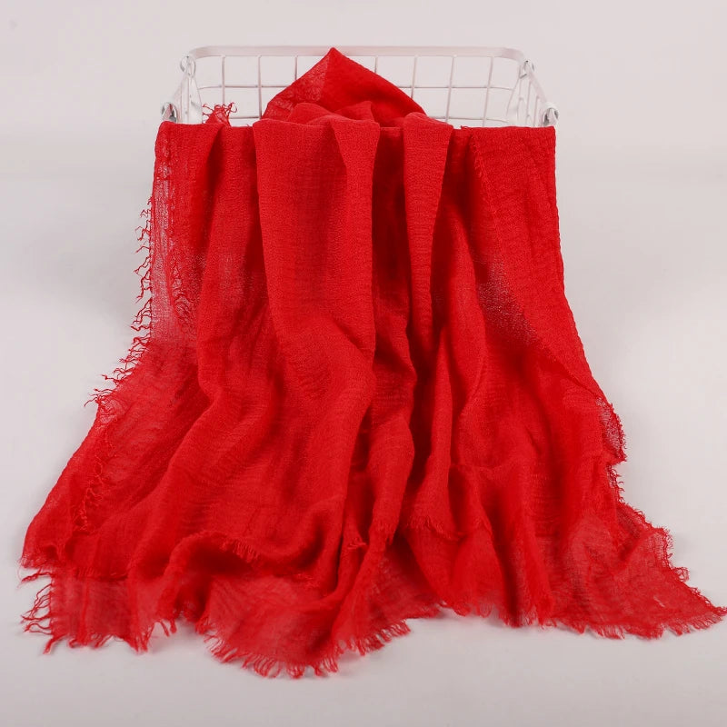 Ramadan Cotton Crinkle Headband Veil Scarves Women Solid Color  Head Wraps Long Scarves Turban Headband Muslim Fashion Headscarf