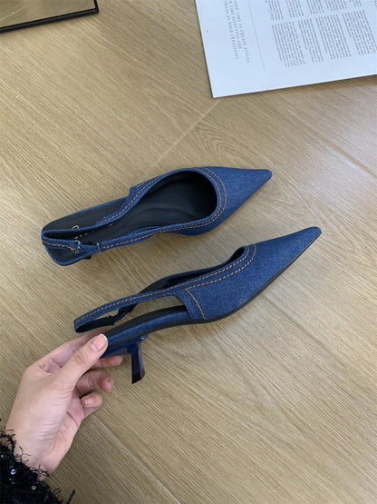 Bailamos Brand New Women Sandals Fashion Pointed Toe Shallow Slip On Ladies Elegant Slingback Shoes Med Heel Pumps Shoes Mujer