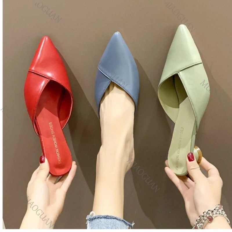 Elegant Pointed Slippers Women Low Heels New Summer Shoes Fashion Luxury Candy Colors Slides Sandals Female Party Footwears