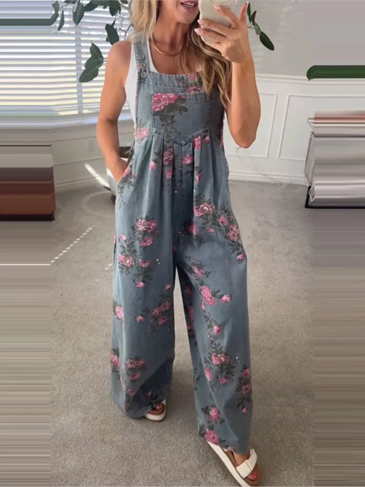 New Summer Women's Fashion Printed Wide-leg Strap Jumpsuit For Women Elegant Loose Party Holiday Casual Jumpsuits Rompers