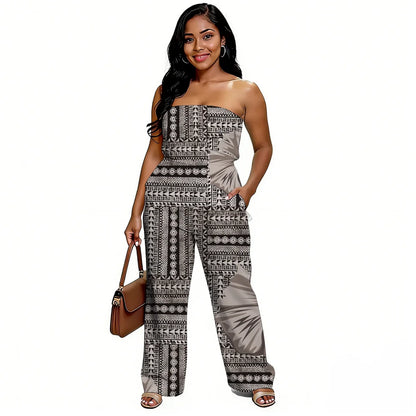 Newly designed Polynesian-style casual loose-shoulder women's one-piece pants with ethnic style - Samoan wide-leg pants
