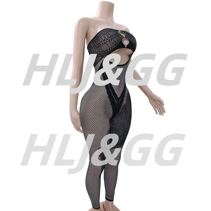 HLJ&GG Sexy Off Shoulder Hollow Out Bodycon One Piece Jumpsuits Women Sleeveless Backless Slim Playsuit Fashion Stretchy Overall