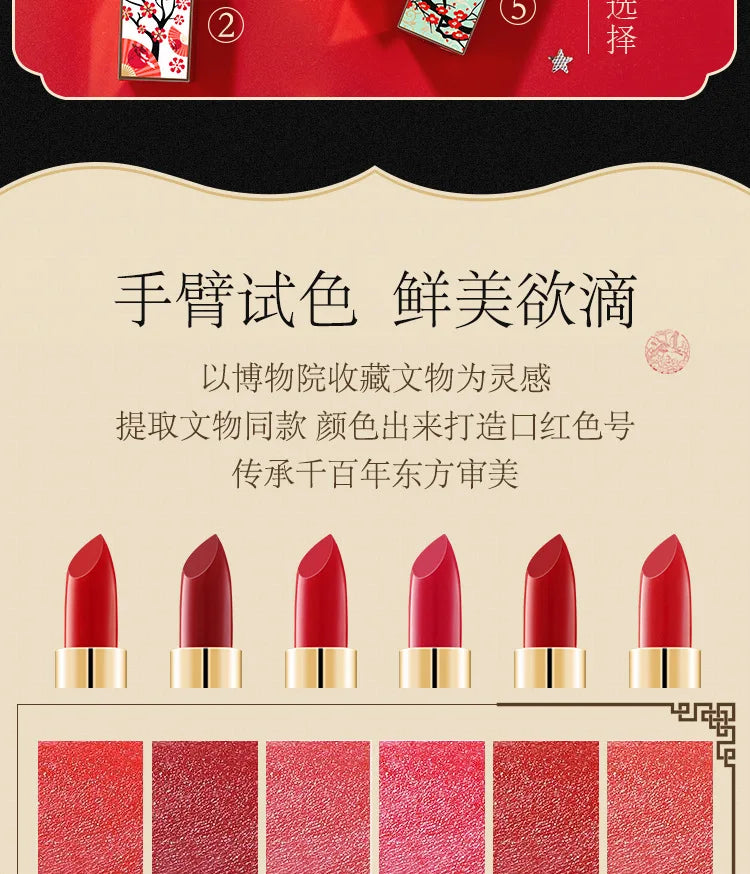 6pcs/set Chinese Style Lipstick Gift Set Box Lasting Moisturizing Nourishing Red Lip stick Cosmetics Women Beauty Makeup Set
