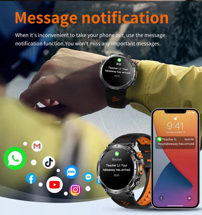 COANR2026 New Military Smart Watch 850mAh Battery GPS trace Compass 3ATM Waterproof Tactics Sport Flashlight call SmartWatch Men