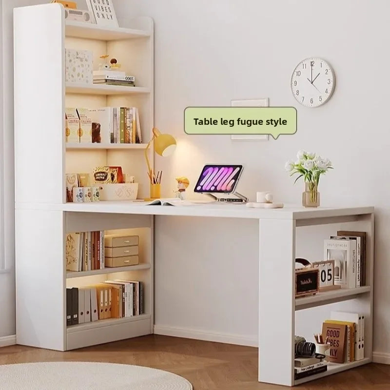 Multi-functional Computer desk Cream wind bookshelf integrated bedroom study table white corner desk