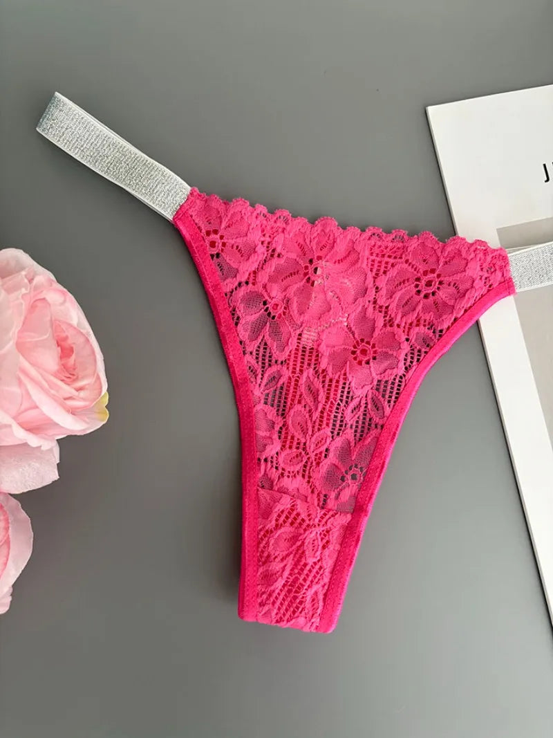Custom Thong Letter Name G-String Sexy Lace Panties Women Flash Silver Belt Fashion Knickers Girlfriend Hot Wife Holiday Gift
